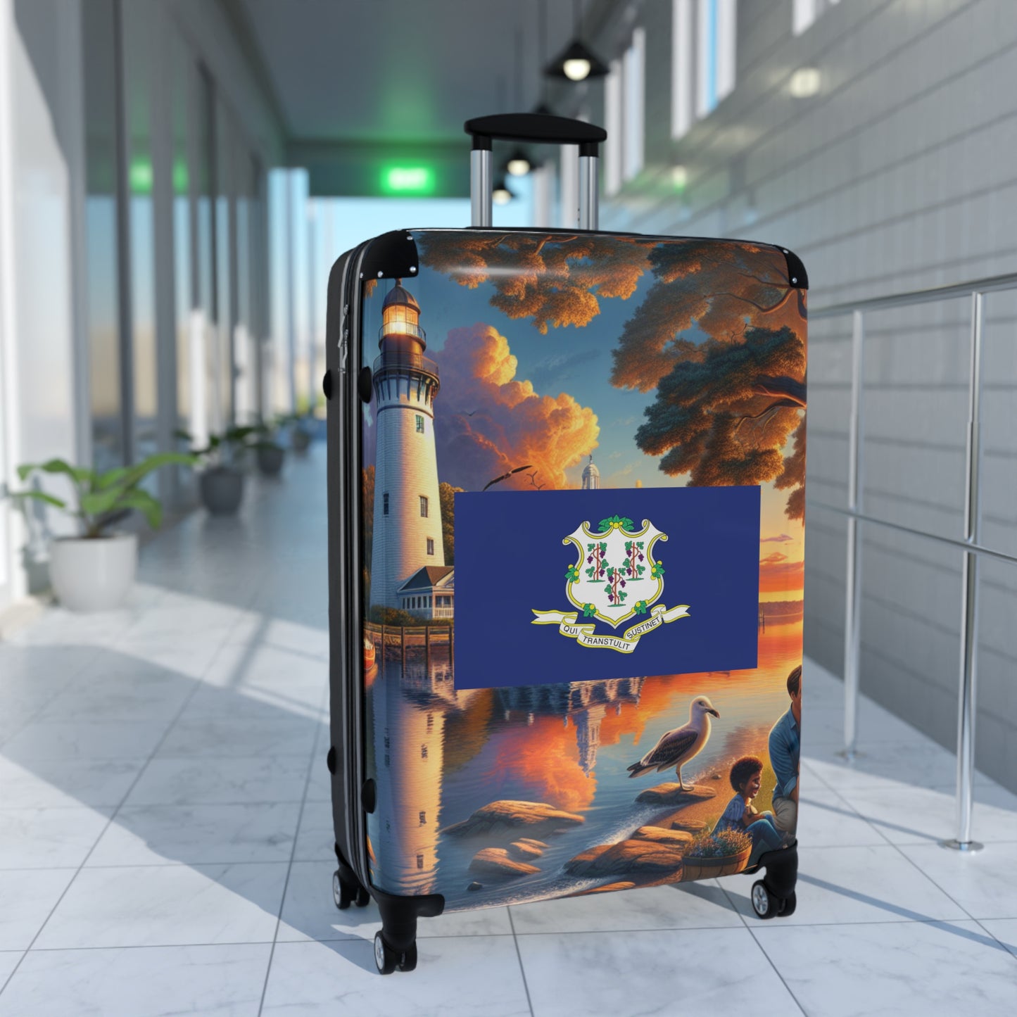 Conneticutt Usa State Flags Luggage Bag Rolling Suitcase Spinner