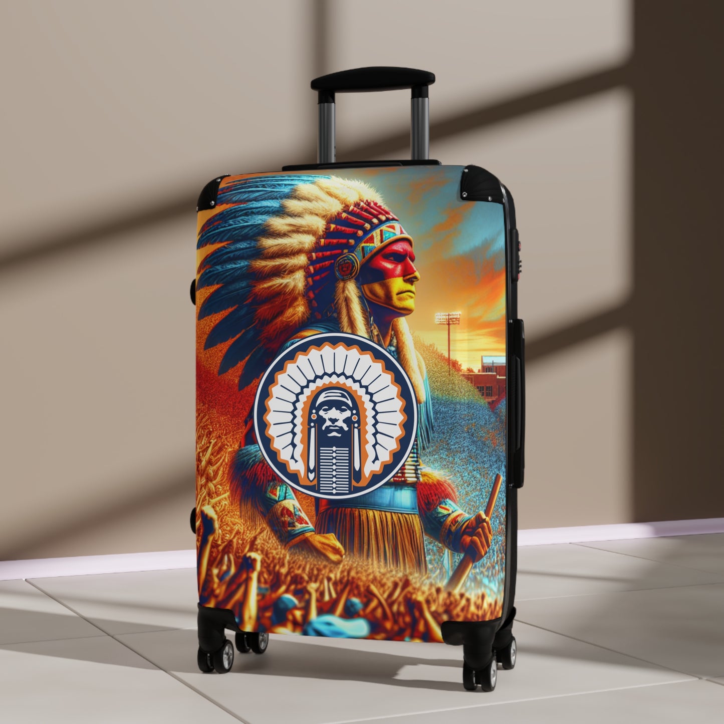 University Of Illinois Retired Chief Illiniwek Mascot College Team Luggage Bag Rolling Suitcase Spinner