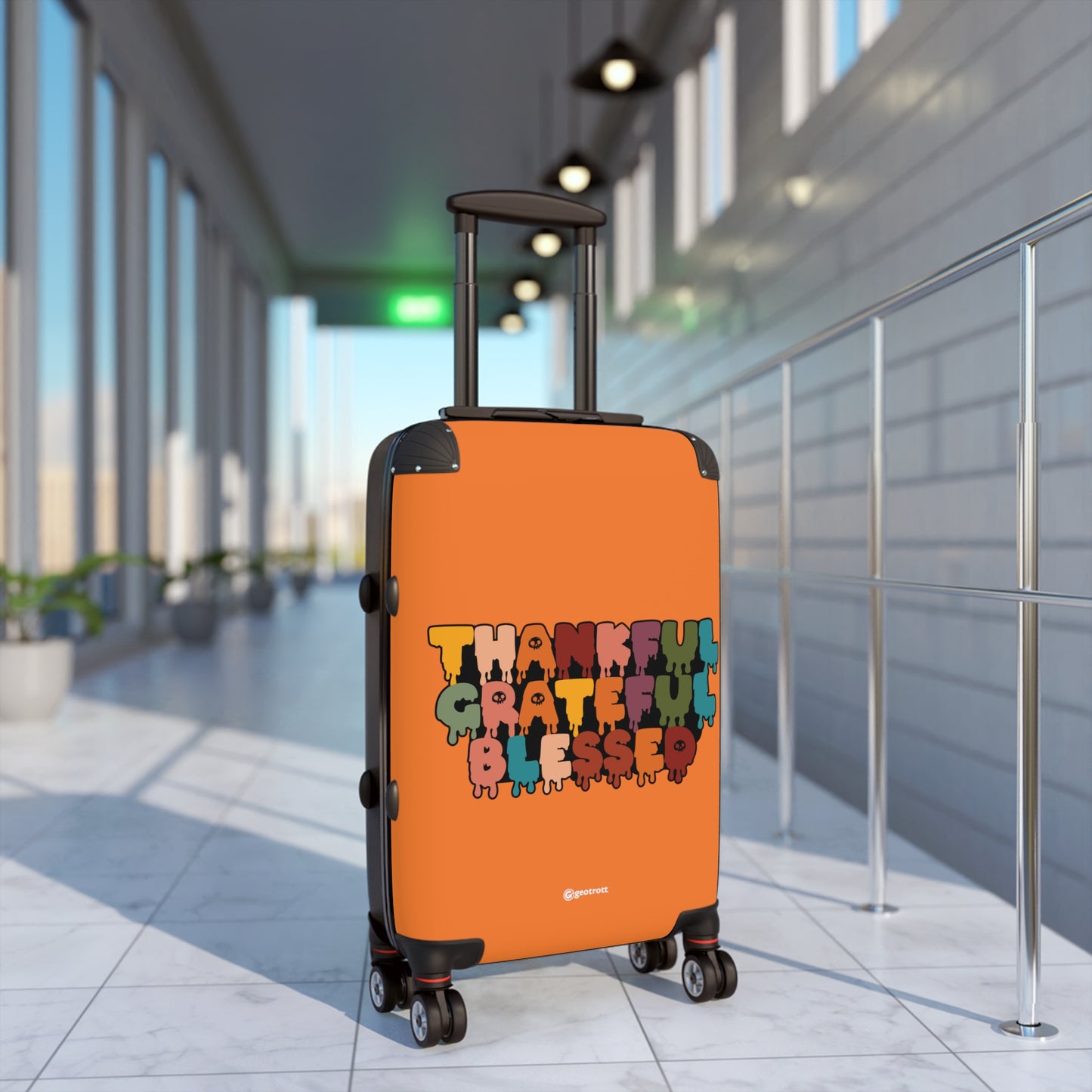 Emotive Inspirational Thankful Grateful Blessed Orange Luggage Bag Rolling Suitcase Spinner