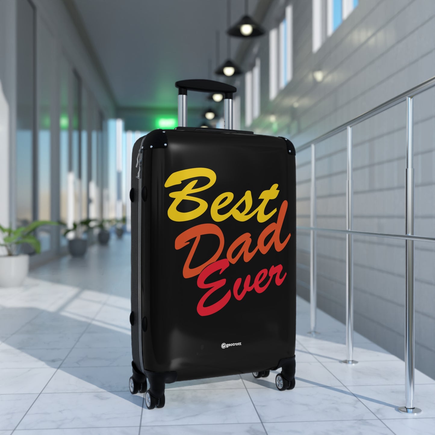 Best Dad Ever Emotive Inspirational Fathers Day Black with Yellow Orange Red Letters Luggage Bag Rolling Suitcase Spinner