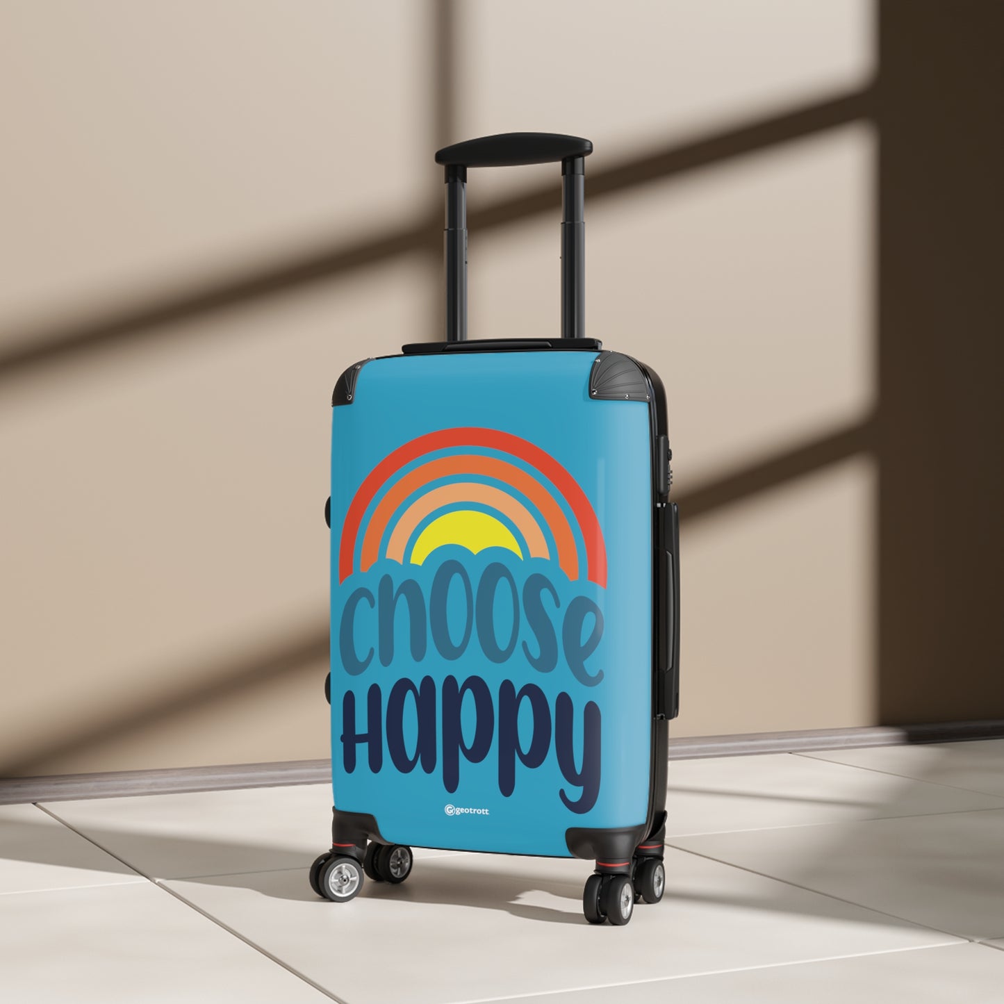 Emotive Inspirational Choose Happy Blue Luggage Bag Rolling Suitcase Spinner