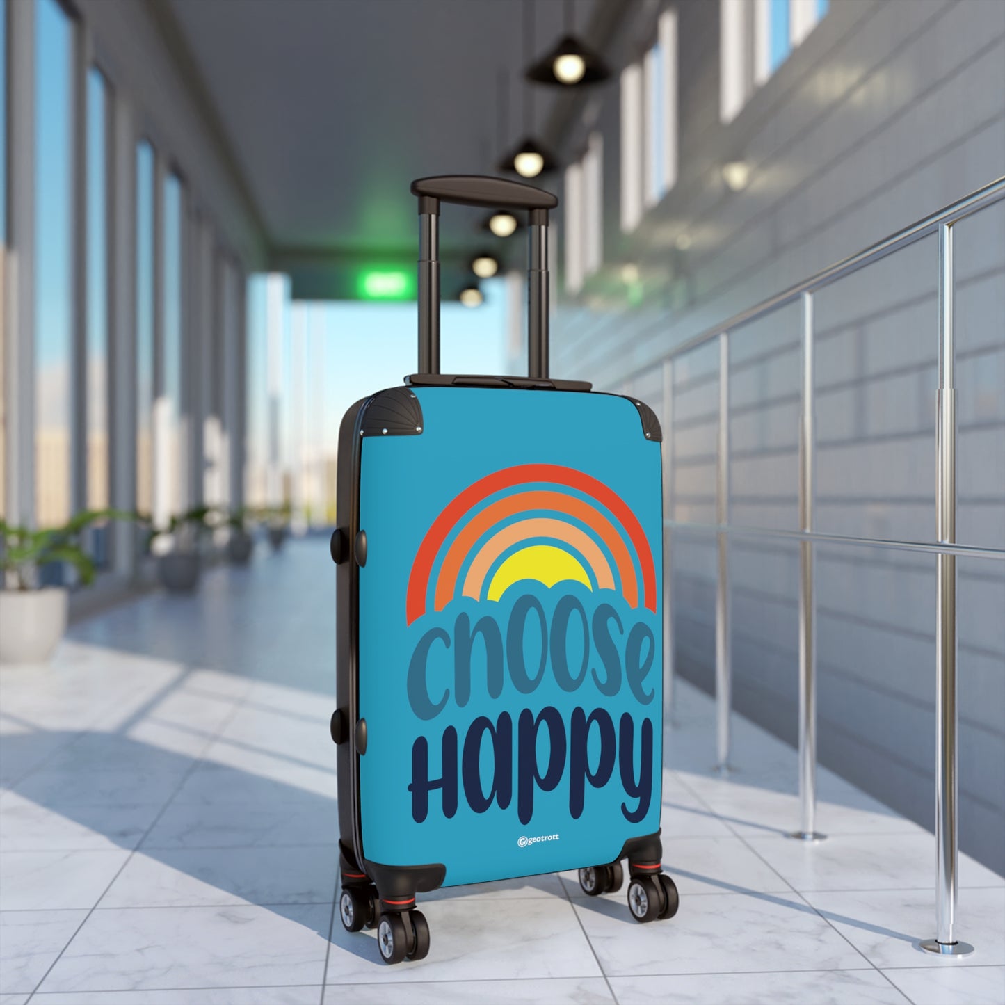 Emotive Inspirational Choose Happy Blue Luggage Bag Rolling Suitcase Spinner