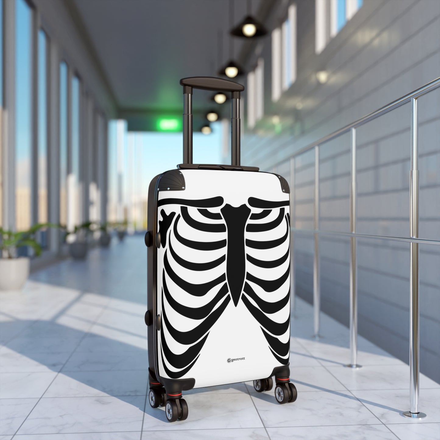 Halloween Season Rib Cage Bones White Luggage Bag Rolling Suitcase Spinner
