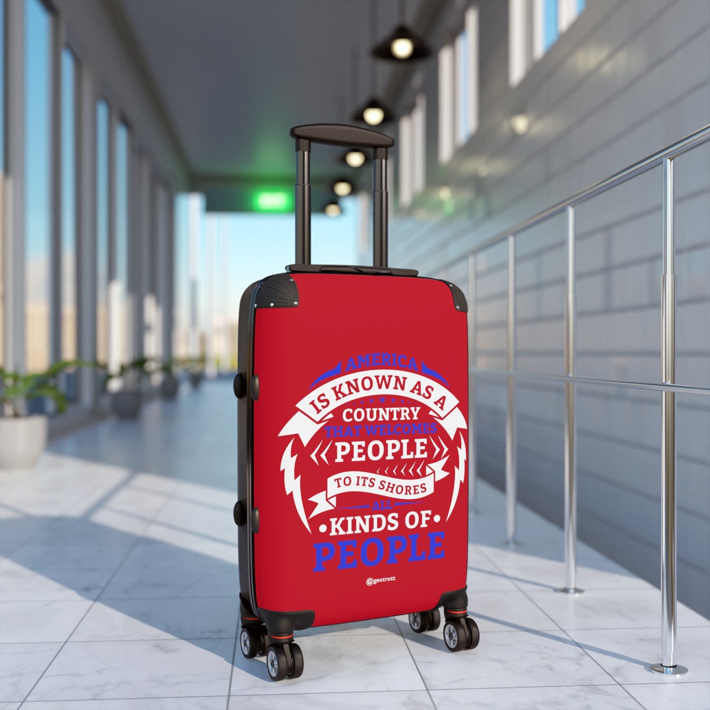 Copy Of America Is Known As A Country That Welcomes People To Its Shores All Kinds Of People Red Luggage Bag Rolling Suitcase Spinner