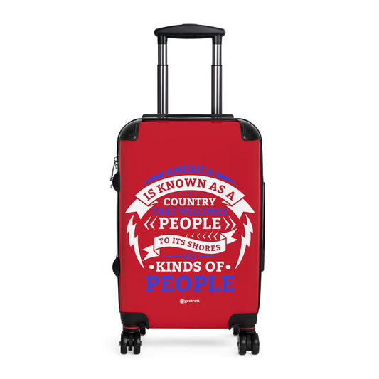 Copy Of America Is Known As A Country That Welcomes People To Its Shores All Kinds Of People Red Luggage Bag Rolling Suitcase Spinner