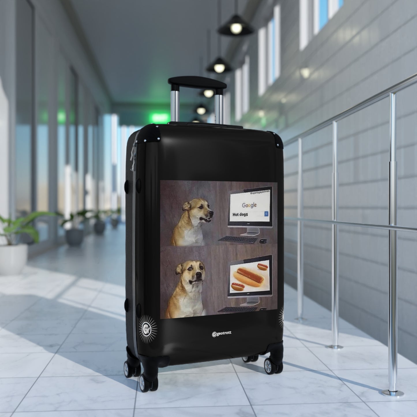 Dog Googles Hotdog Meme Funny Inspirational Luggage Bag Rolling Suitcase Spinner