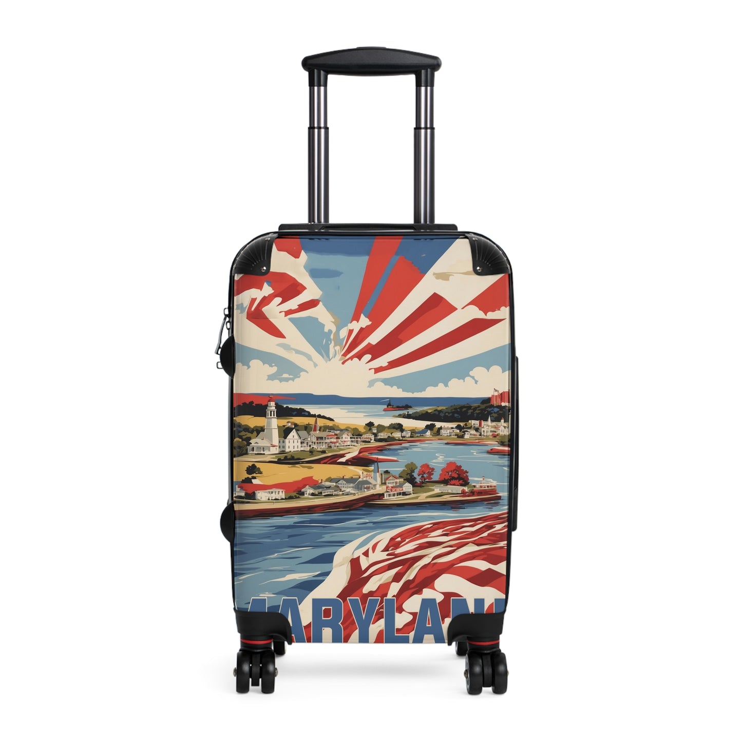 Maryland'S Coastal Glory: Patriotic Travel Poster, Stylized Lighthouse Landscape Vintage Travel Poster