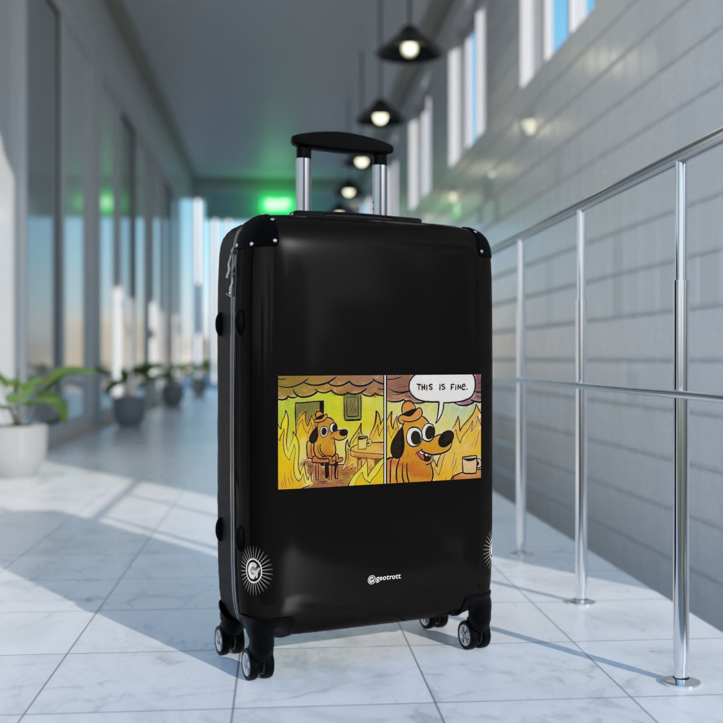 This Is Fine MEME Funny Inspirational Luggage Bag Rolling Suitcase Spinner