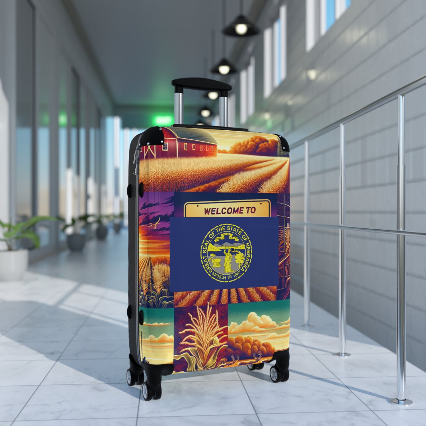 Nebraska Usa State Flags Luggage Bag Rolling Suitcase Spinner