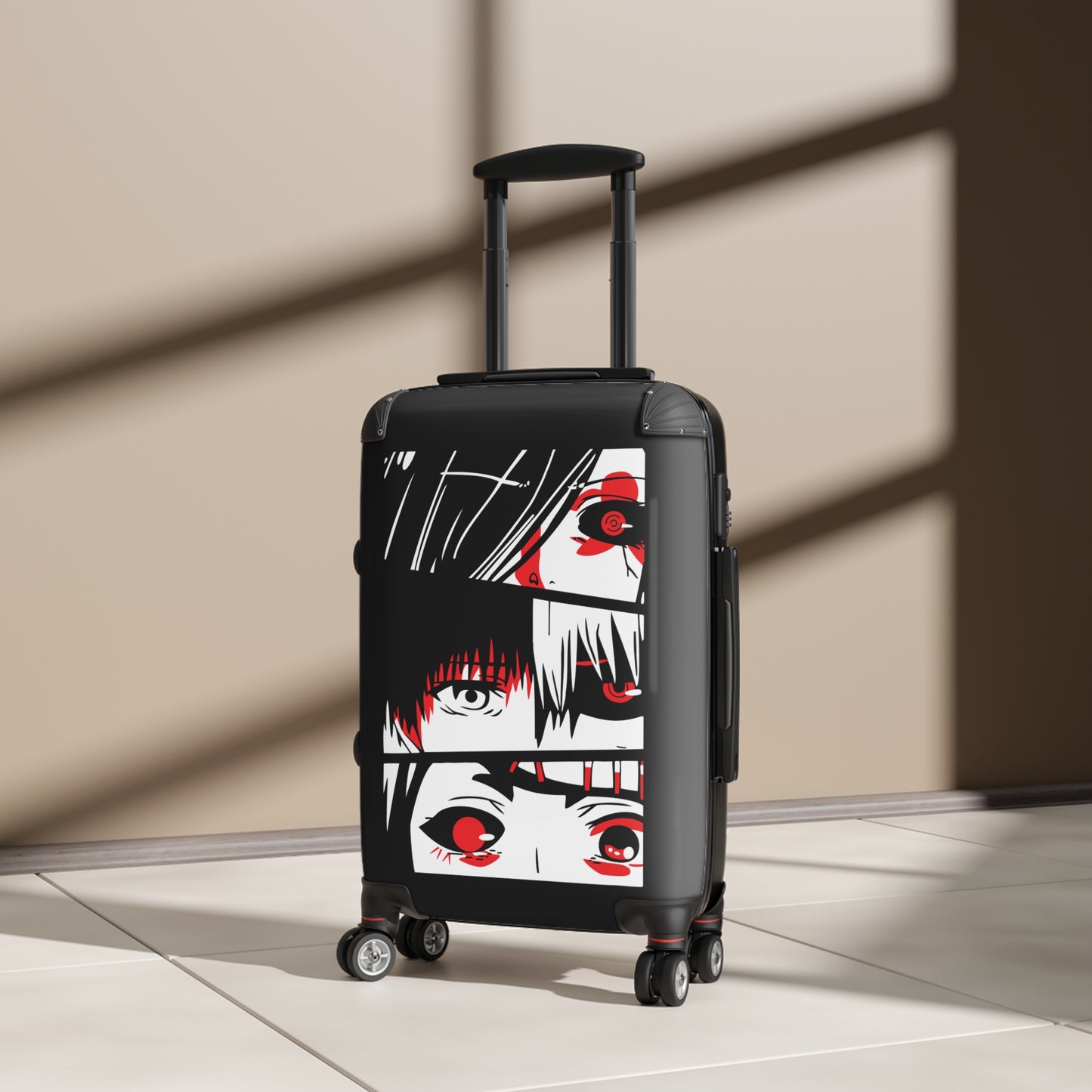 Fragmented Faces MangaInspired Graphic Art Bold Black White And Red Composition