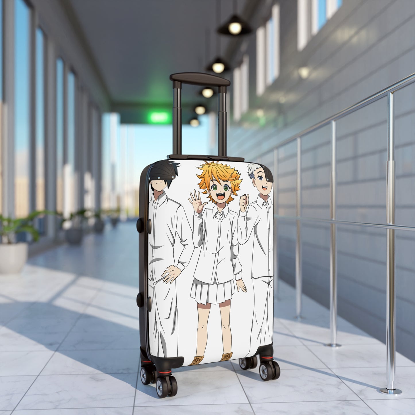 Trio in White: Anime-Style Character Contrast, Vibrant Personalities in Monochrome Setting