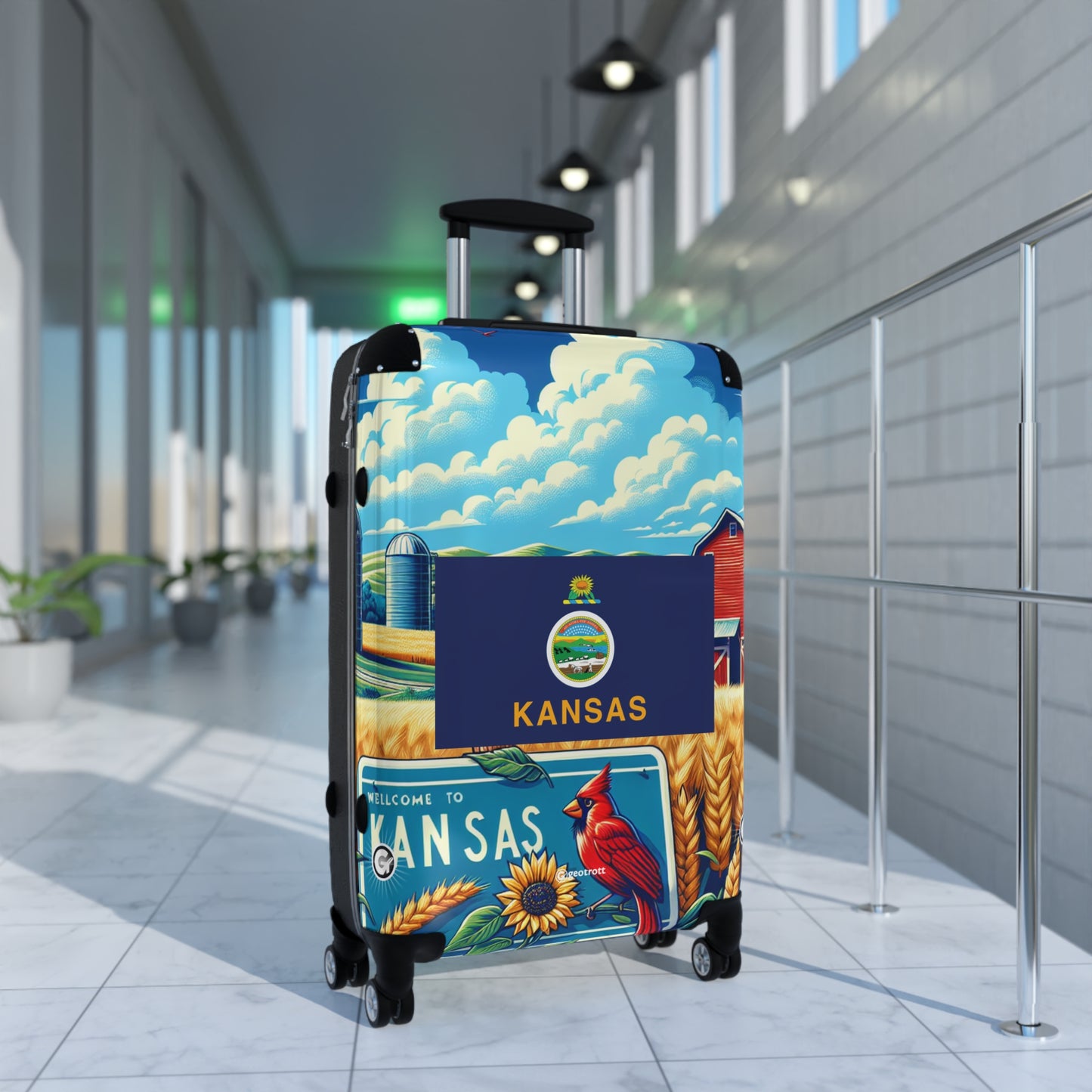 Kansas Usa State Flags Luggage Bag Rolling Suitcase Spinner