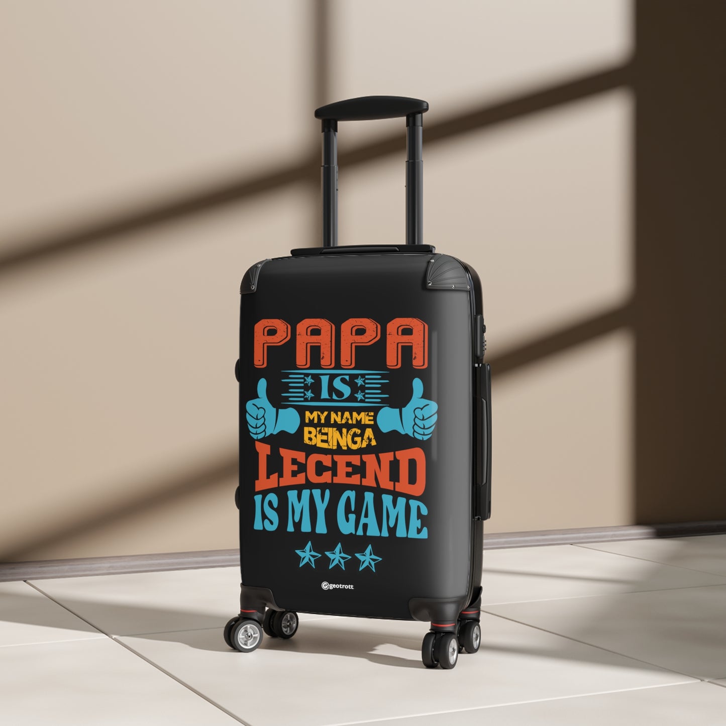 Papa is my name Legend is my Game Emotive Inspirational Fathers Day Luggage Bag Rolling Suitcase Spinner