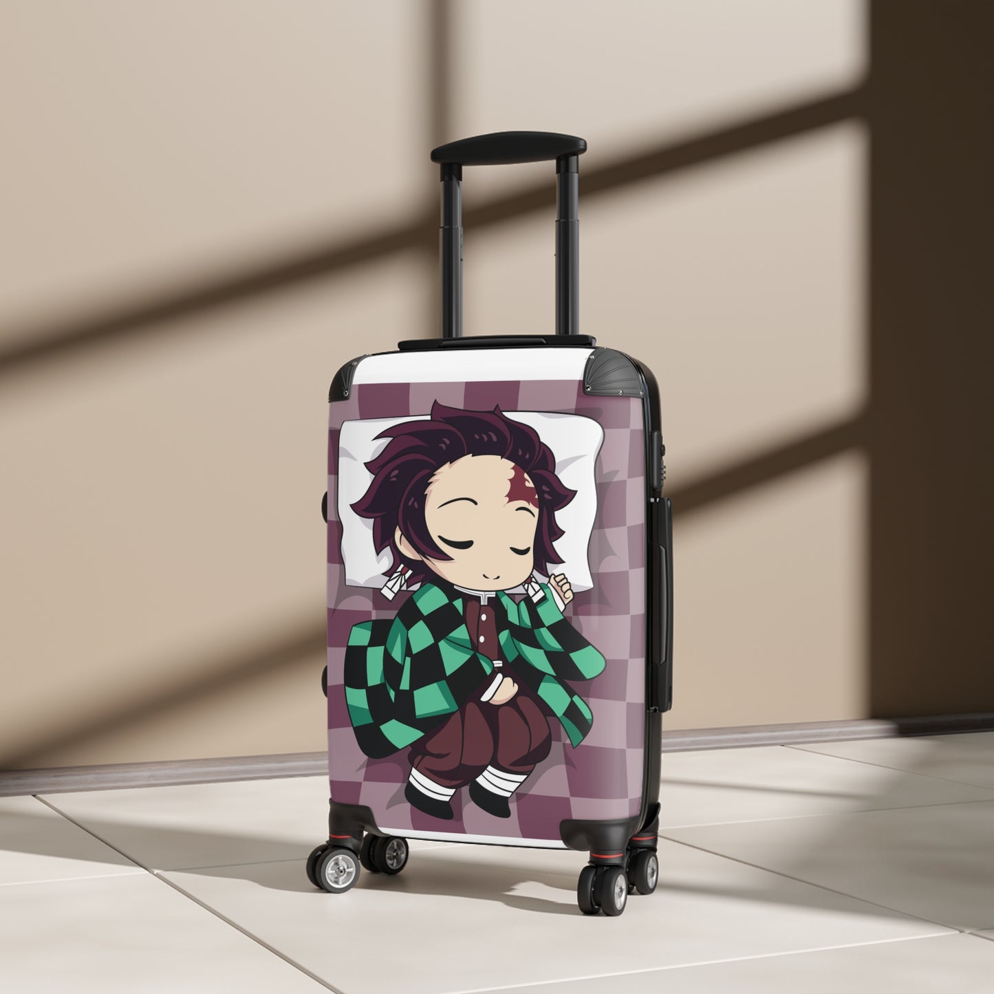 Peaceful Slumber: Anime-Style Illustration, Cozy Checkered Background