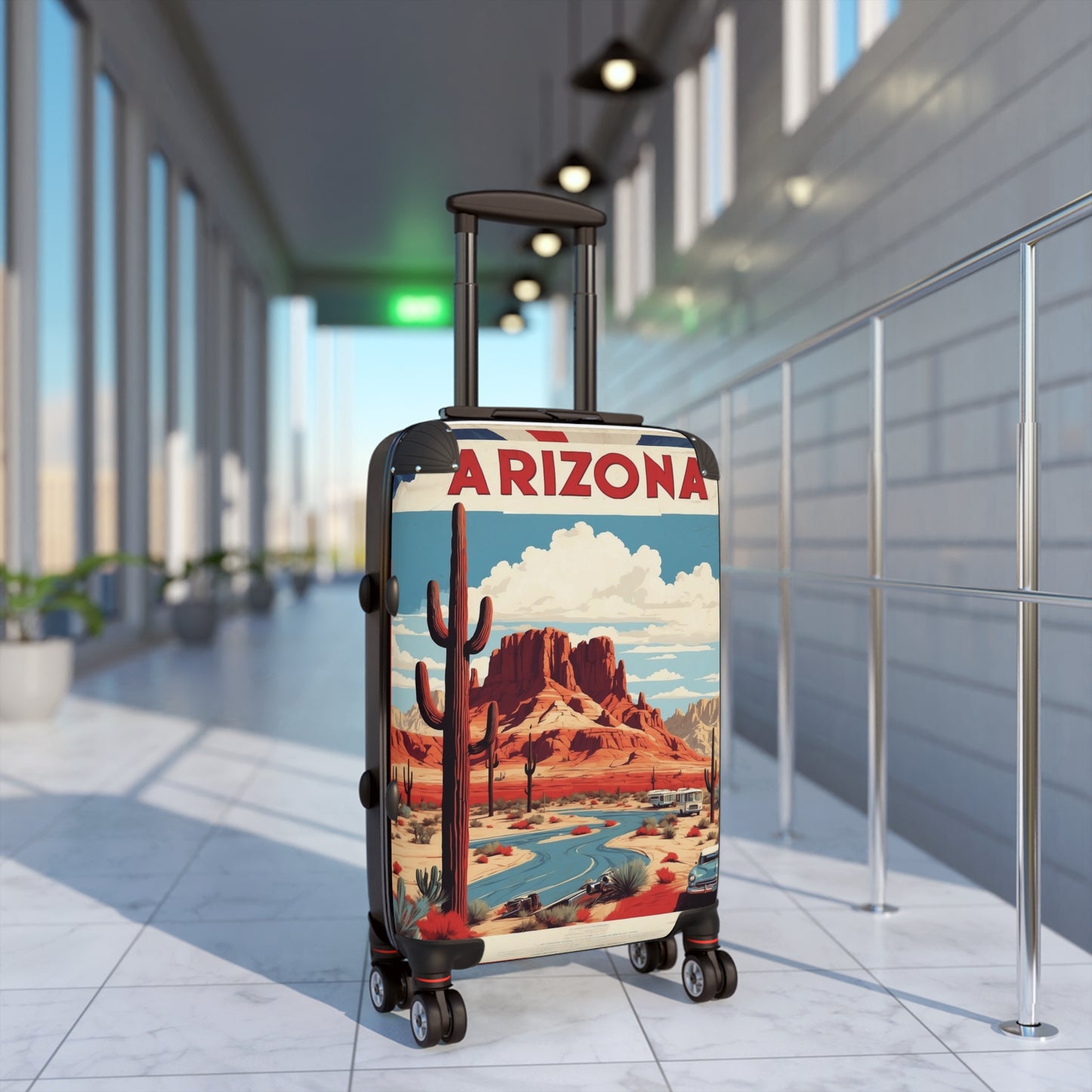 Arizona'S Red Rock Wonders: Vintage Travel Poster, Desert Landscape With Classic Cars Vintage Travel Poster