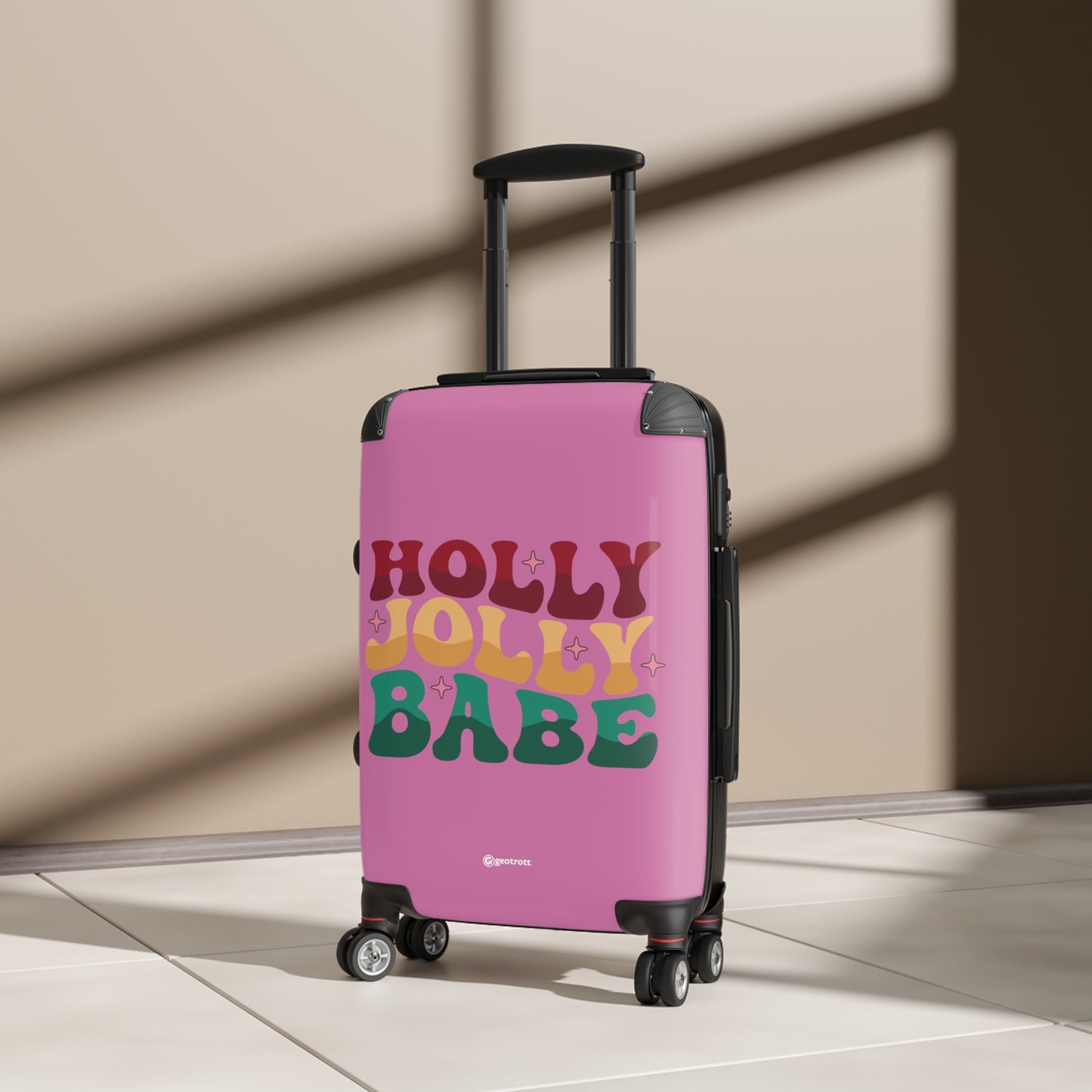 Holly Jolly Babe Emotive Inspirational Pink Luggage Bag Rolling Suitcase Spinner