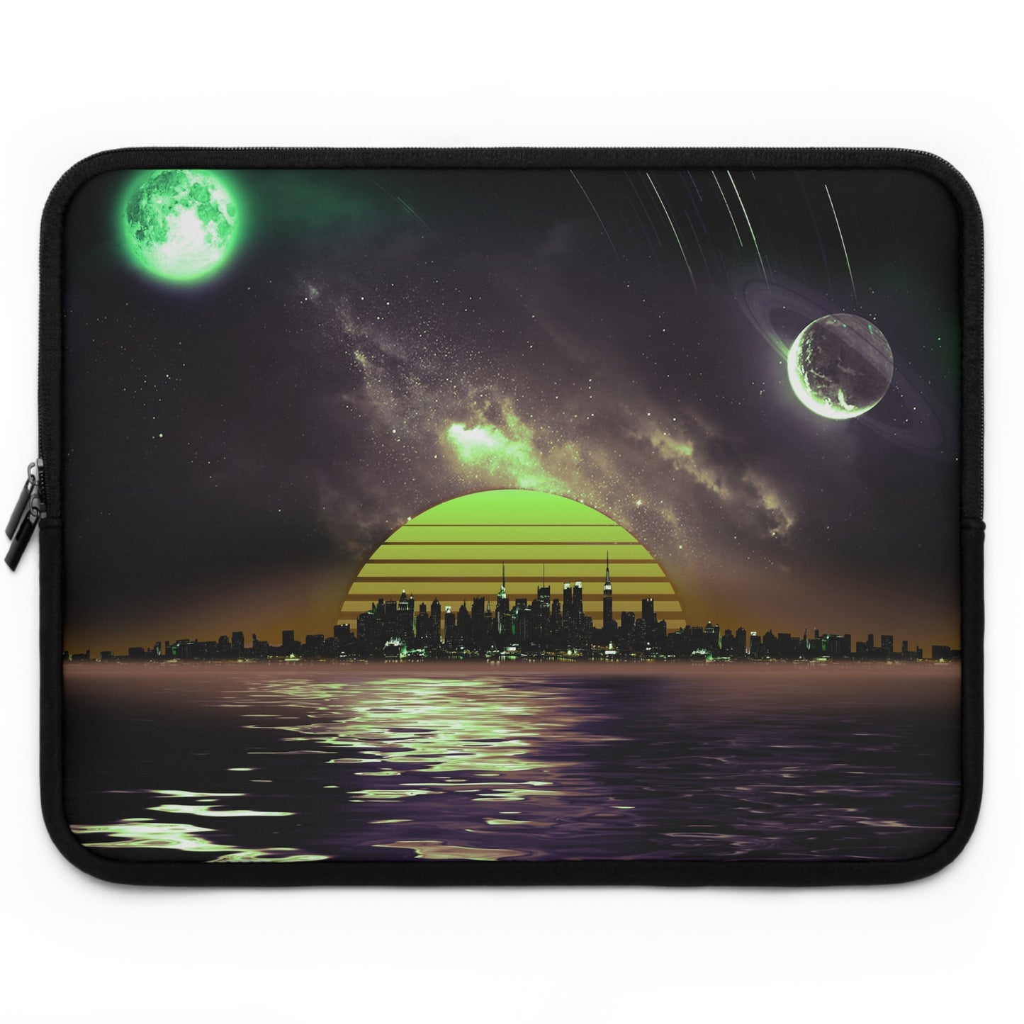 Copy Of Space City Sunset Green Black Laptop Sleeve