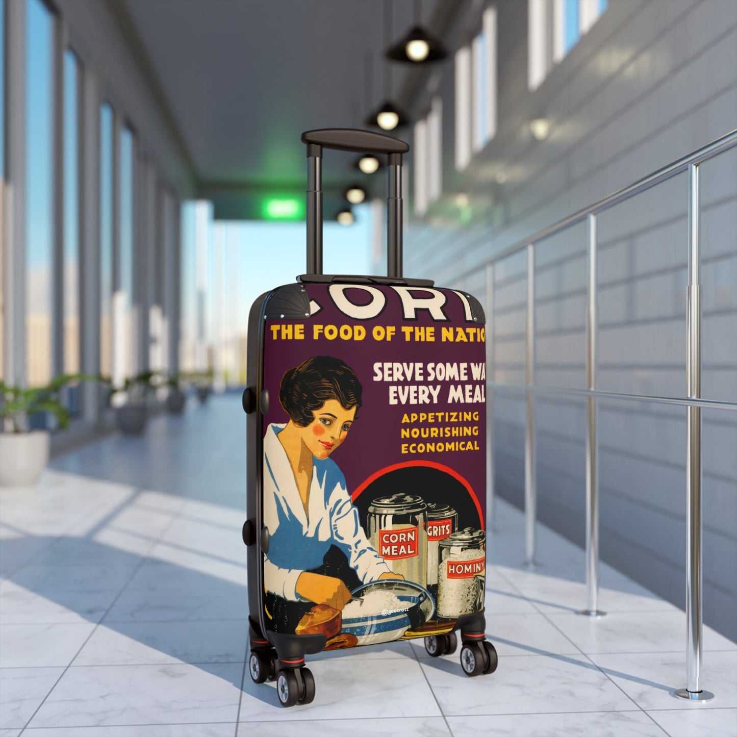 Poster-showing-a-woman-serving-muffins-pancakes-and-grits-giga
