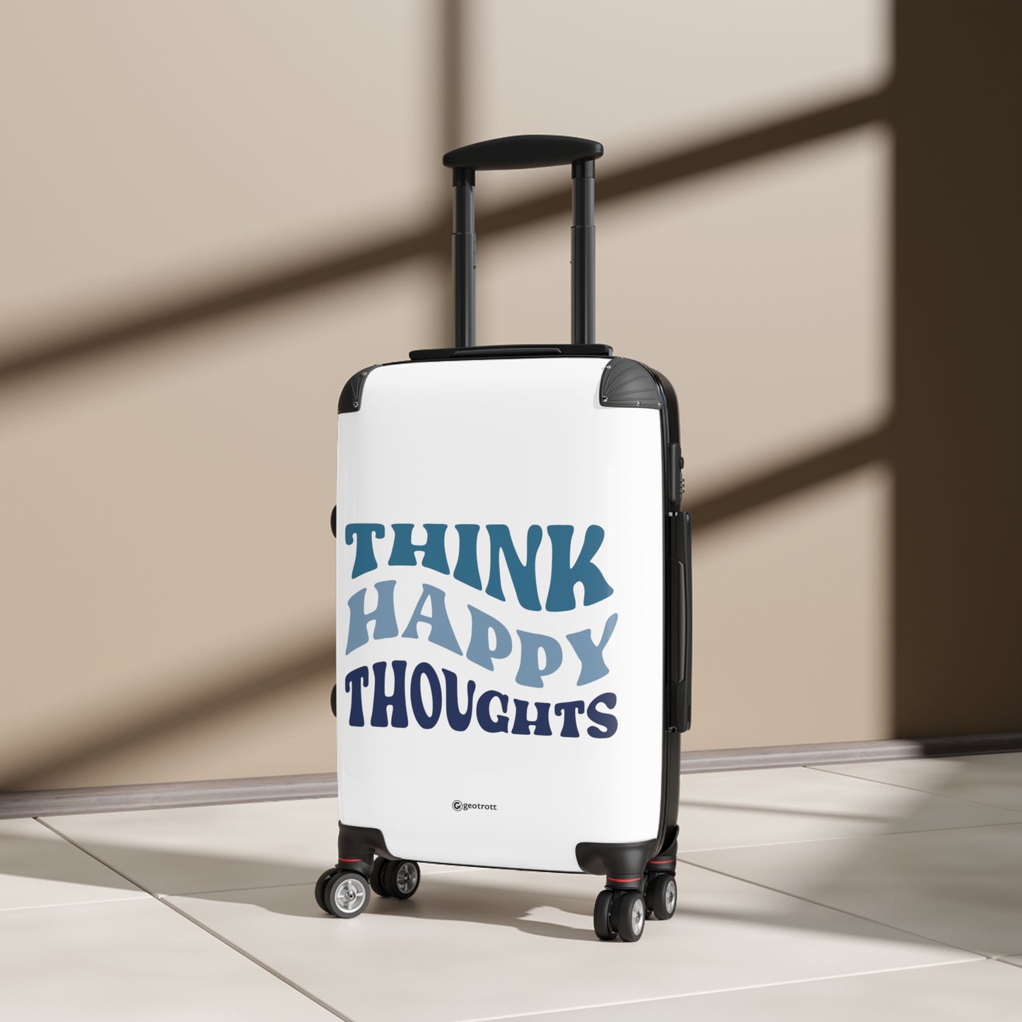 Think Happy Thoughts Emotive Inspirational Luggage Bag Rolling Suitcase Spinner