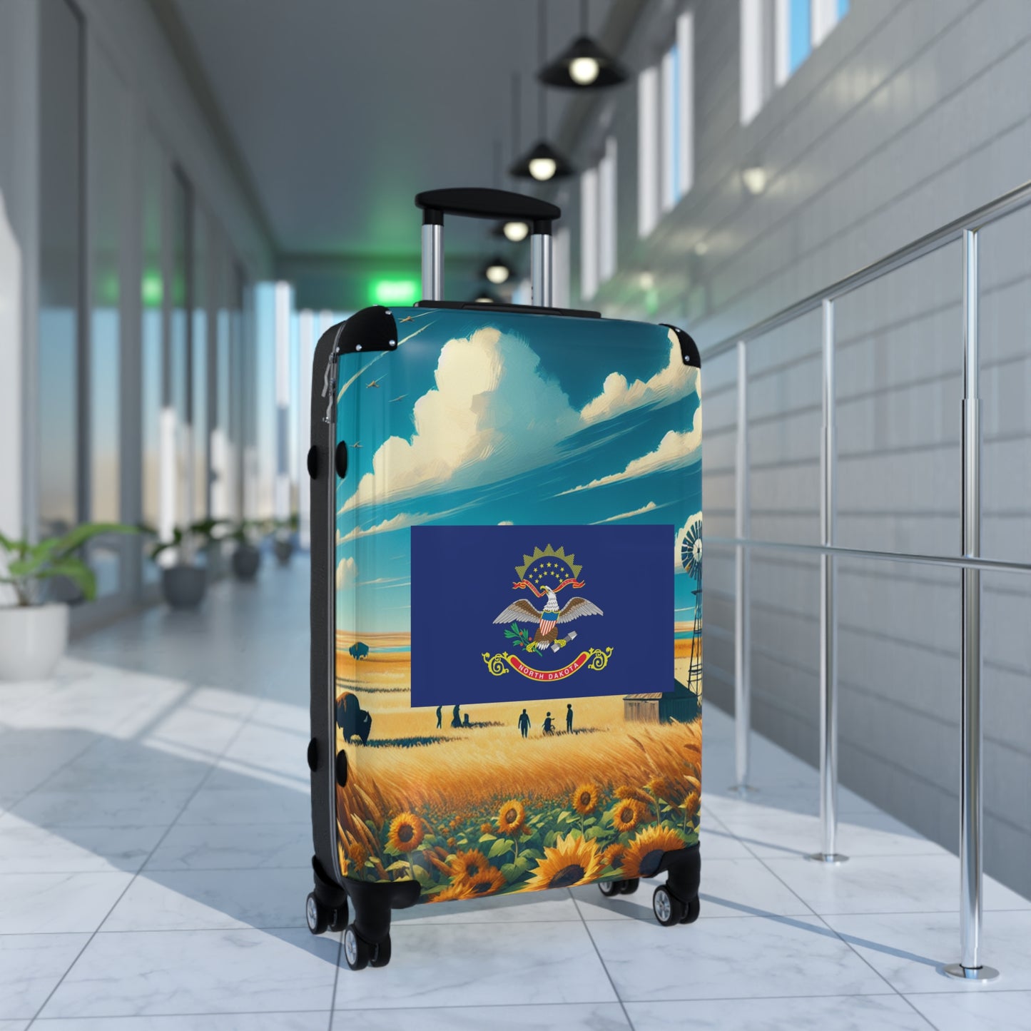 North Dakota Usa State Flags Luggage Bag Rolling Suitcase Spinner