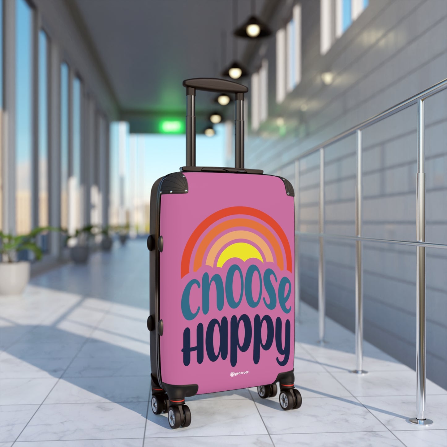 Emotive Inspirational Choose Happy Pink Luggage Bag Rolling Suitcase Spinner