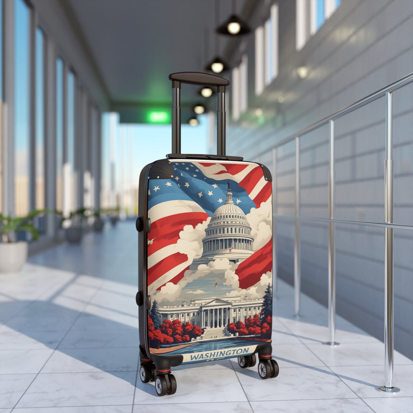 Patriotic Capital: Vintage Washington D C Travel Poster, American Flag Landmarks Art Vintage Travel Poster