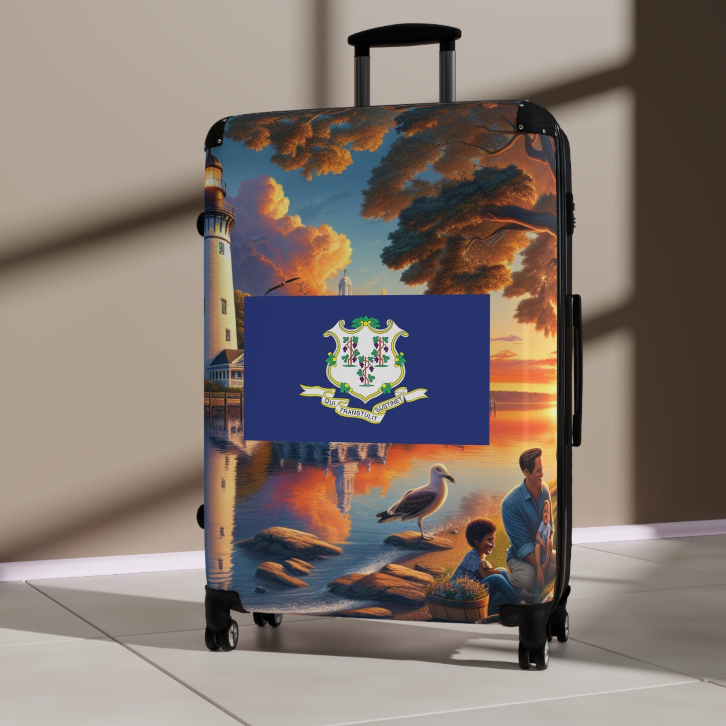 Conneticutt Usa State Flags Luggage Bag Rolling Suitcase Spinner