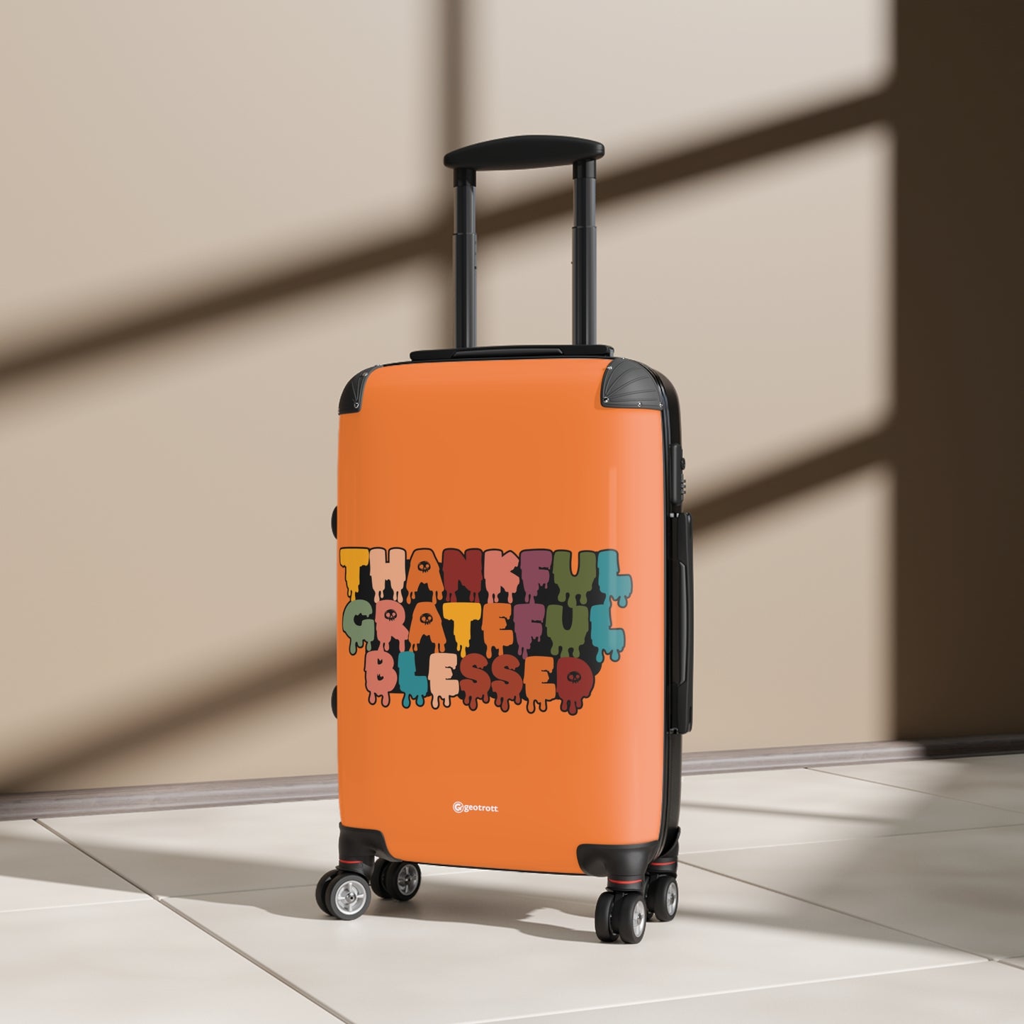 Emotive Inspirational Thankful Grateful Blessed Orange Luggage Bag Rolling Suitcase Spinner