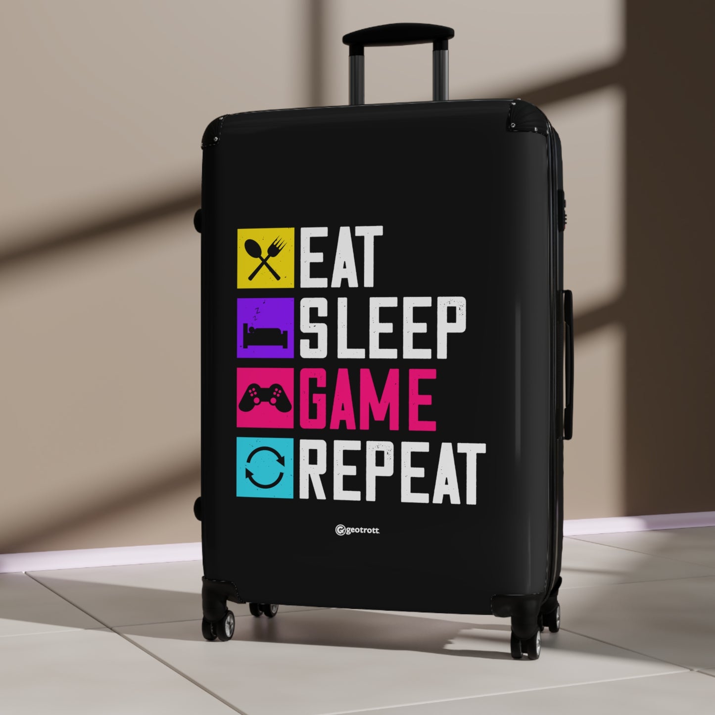 Eat Sleep Game Repeat 2 Gamer Gaming Suitcase-Bags-Geotrott