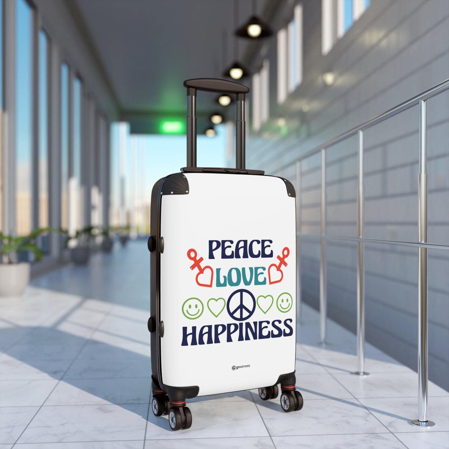 Emotive Inspirational Peace Love Happiness Luggage Bag Rolling Suitcase Spinner