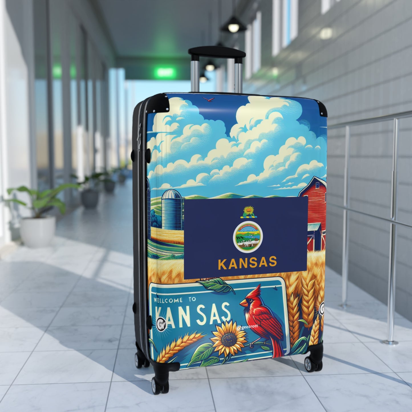 Kansas Usa State Flags Luggage Bag Rolling Suitcase Spinner