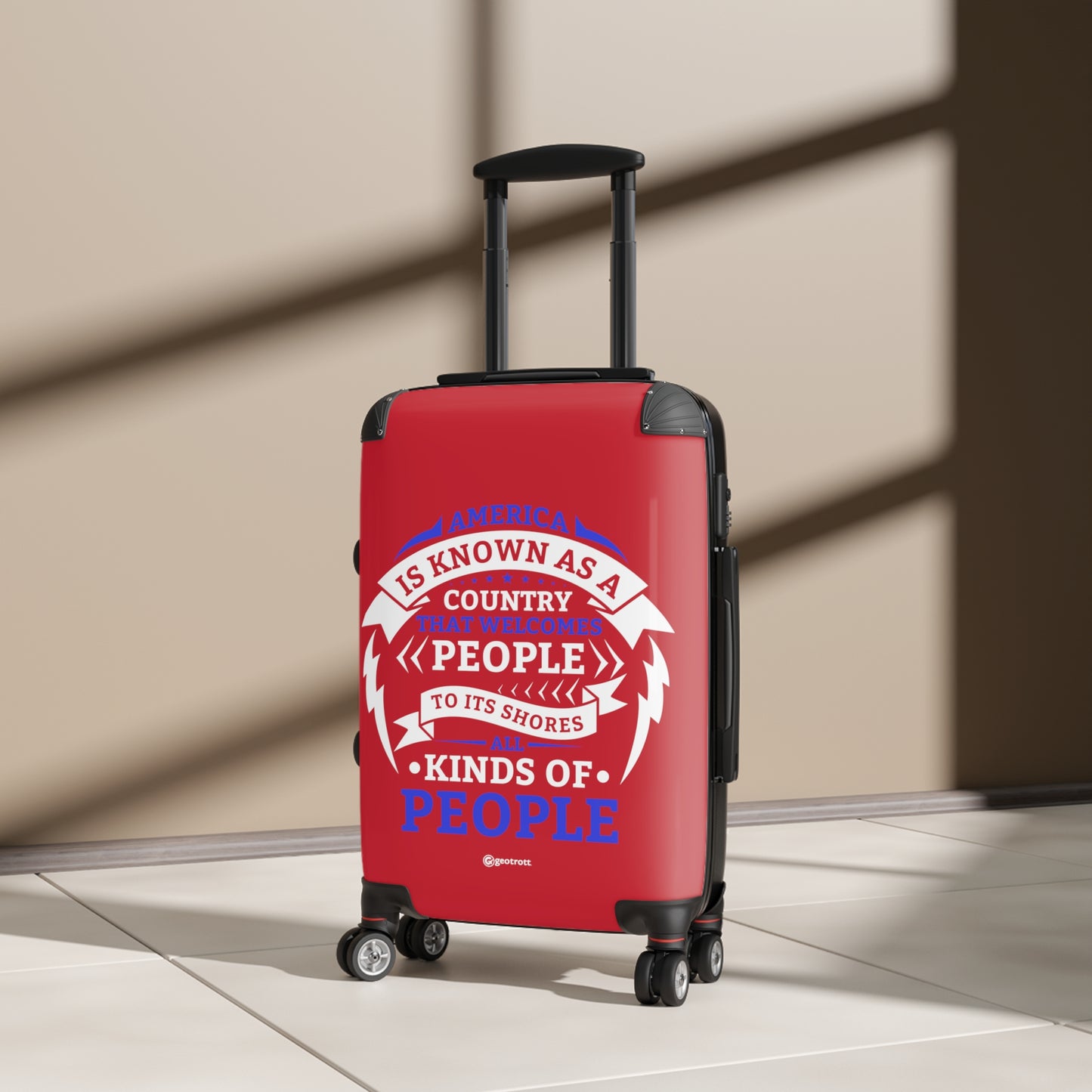 Copy Of America Is Known As A Country That Welcomes People To Its Shores All Kinds Of People Red Luggage Bag Rolling Suitcase Spinner