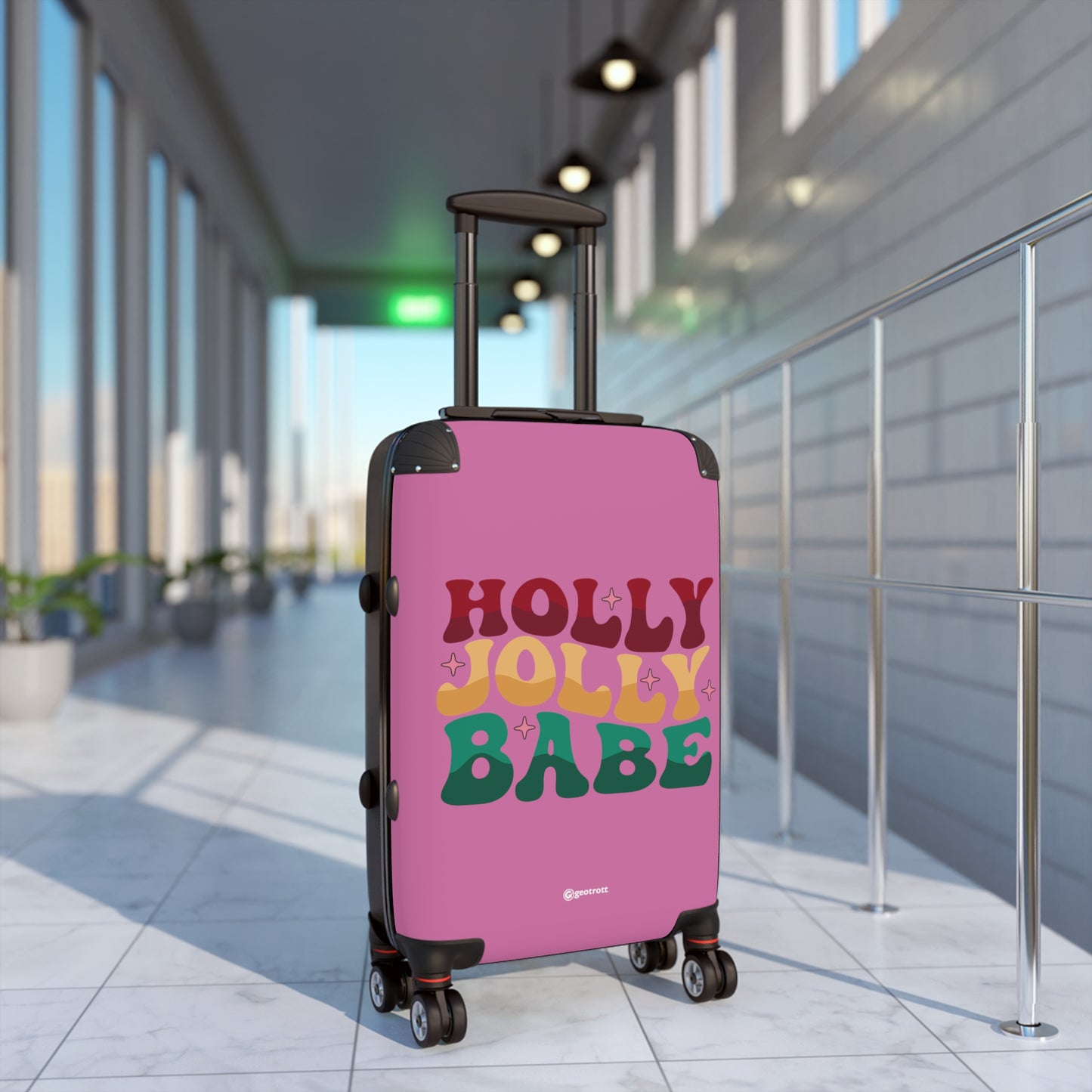 Holly Jolly Babe Emotive Inspirational Pink Luggage Bag Rolling Suitcase Spinner