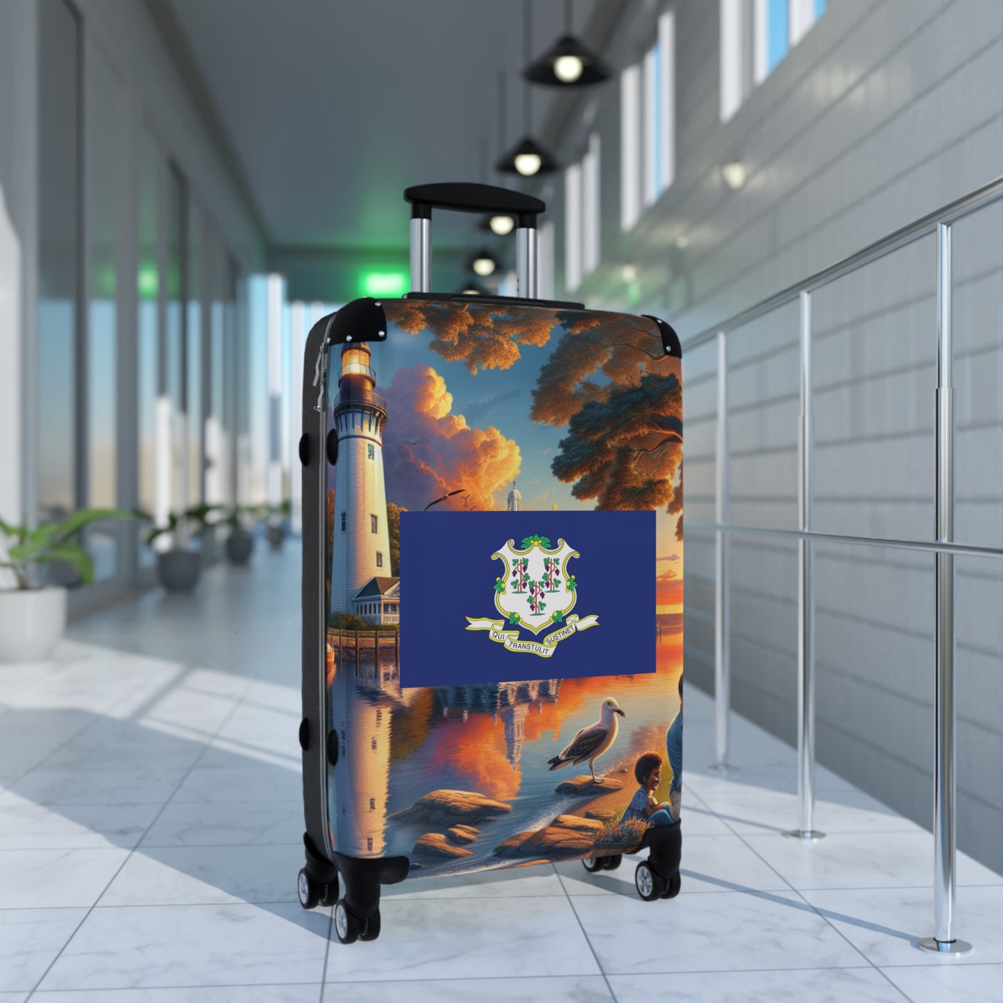 Conneticutt Usa State Flags Luggage Bag Rolling Suitcase Spinner