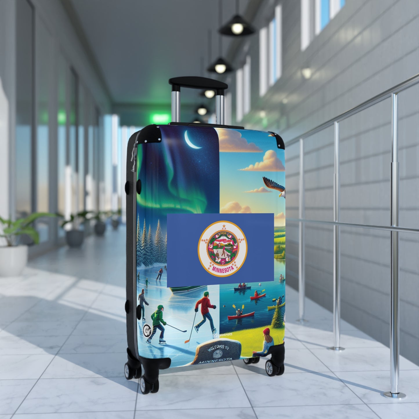 Minnesota Usa State Flags Luggage Bag Rolling Suitcase Spinner