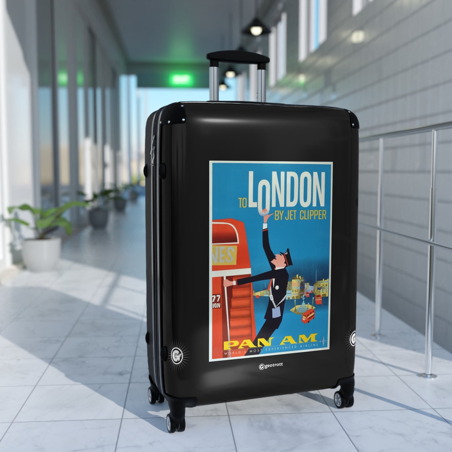 Pan Am To London By Jet Clipper Vintage Posters Retro Ad Luggage Bag Rolling Suitcase Spinner