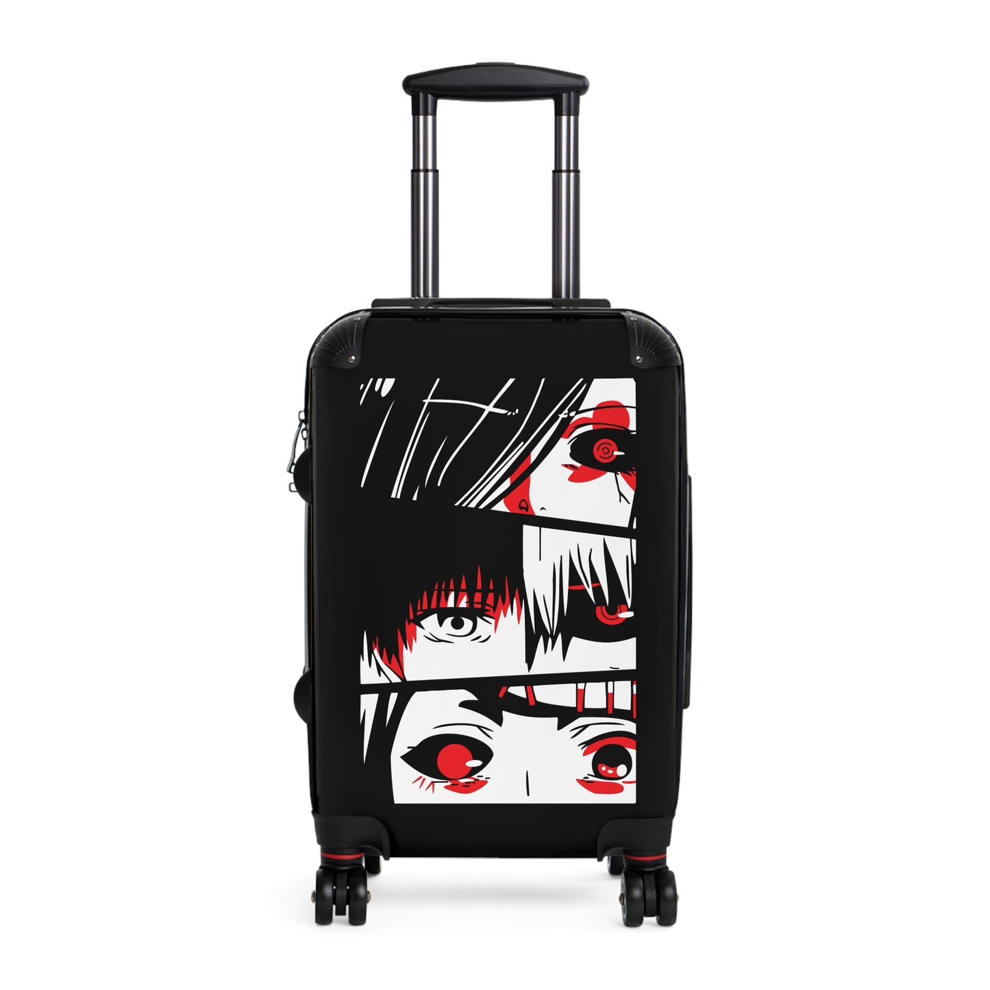 Fragmented Faces MangaInspired Graphic Art Bold Black White And Red Composition