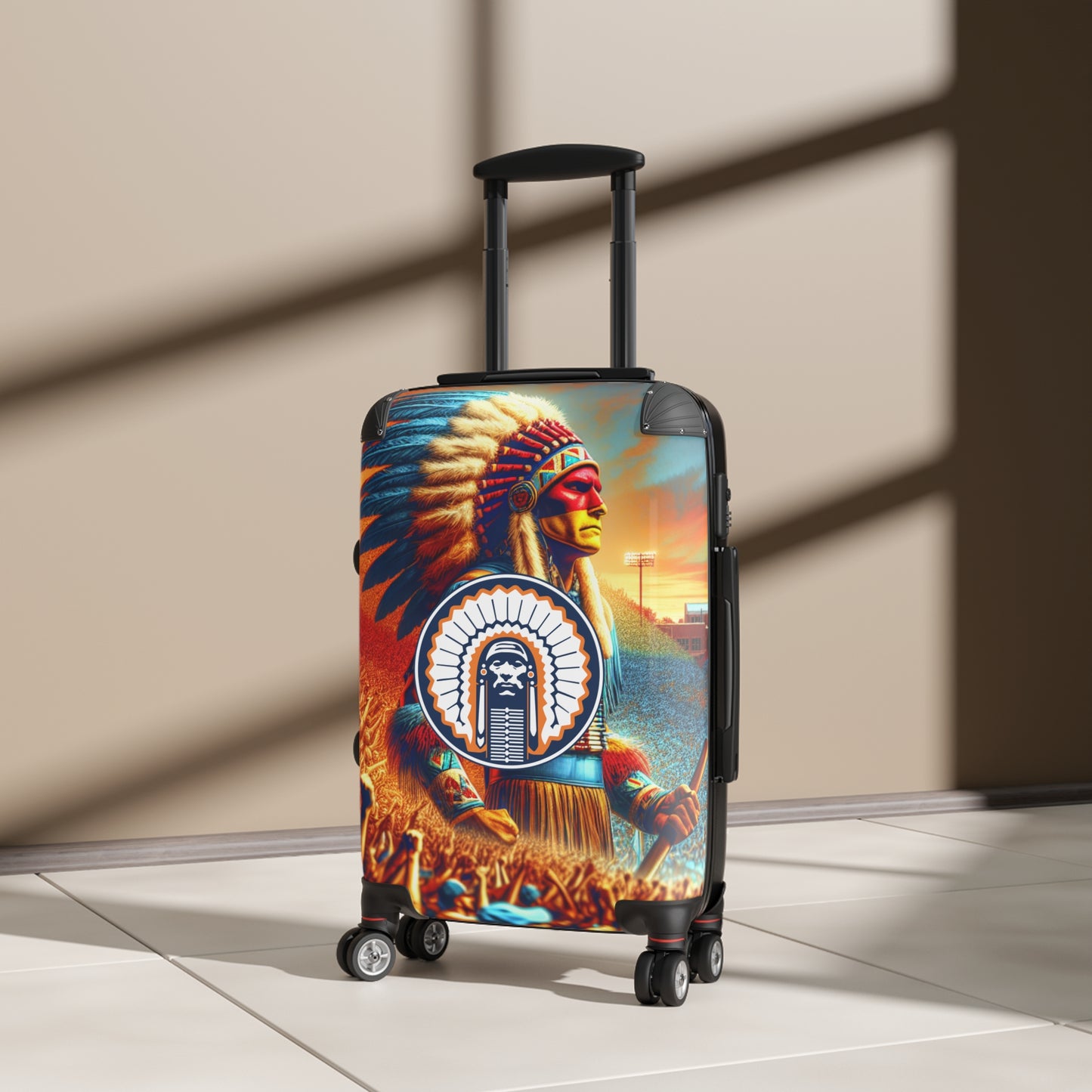 University Of Illinois Retired Chief Illiniwek Mascot College Team Luggage Bag Rolling Suitcase Spinner