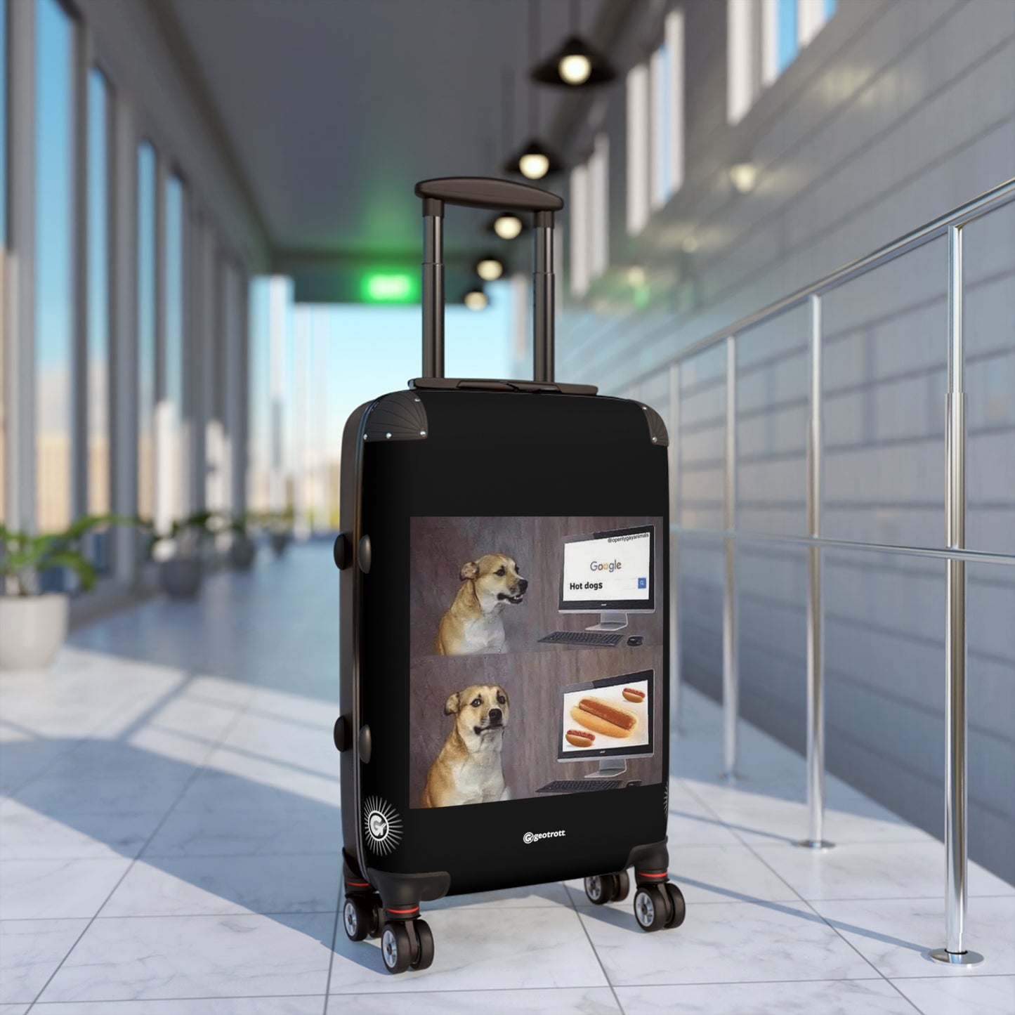 Dog Googles Hotdog Meme Funny Inspirational Luggage Bag Rolling Suitcase Spinner