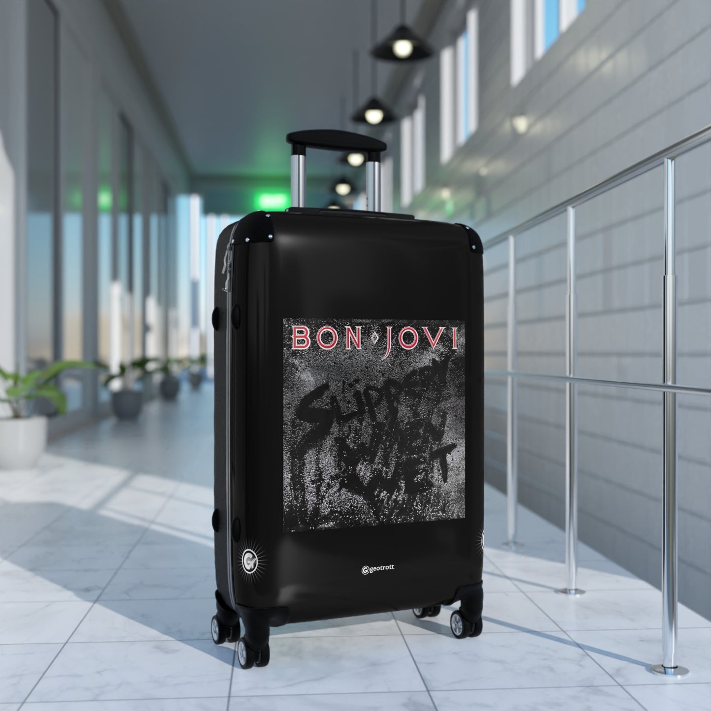 Bon Jovi Slippery When Wet Eighties Music Album Luggage Bag Rolling Suitcase Spinner