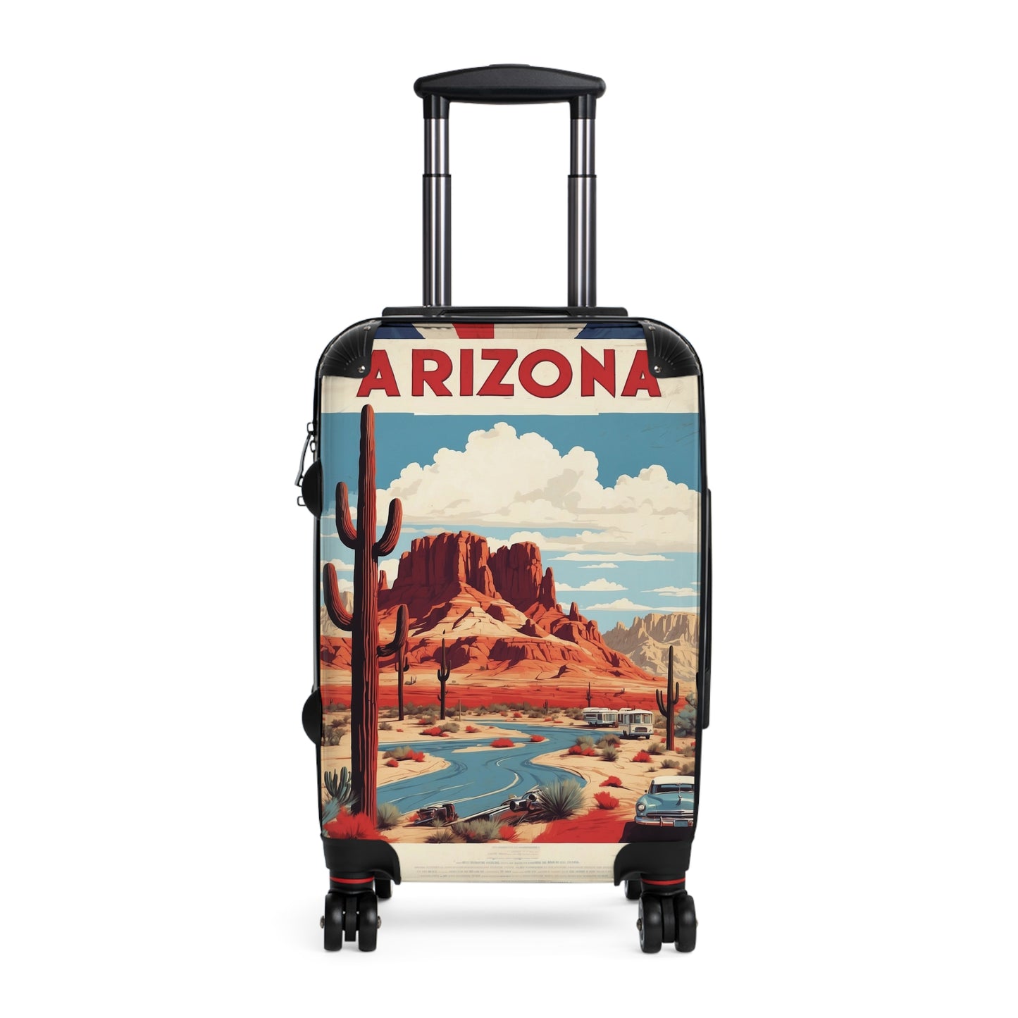 Arizona'S Red Rock Wonders: Vintage Travel Poster, Desert Landscape With Classic Cars Vintage Travel Poster