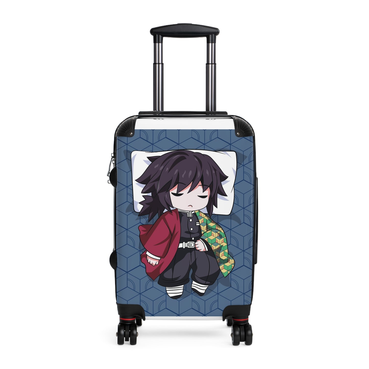 Sleepy Chibi Dreams: Kawaii Anime Character, Geometric Background Pattern