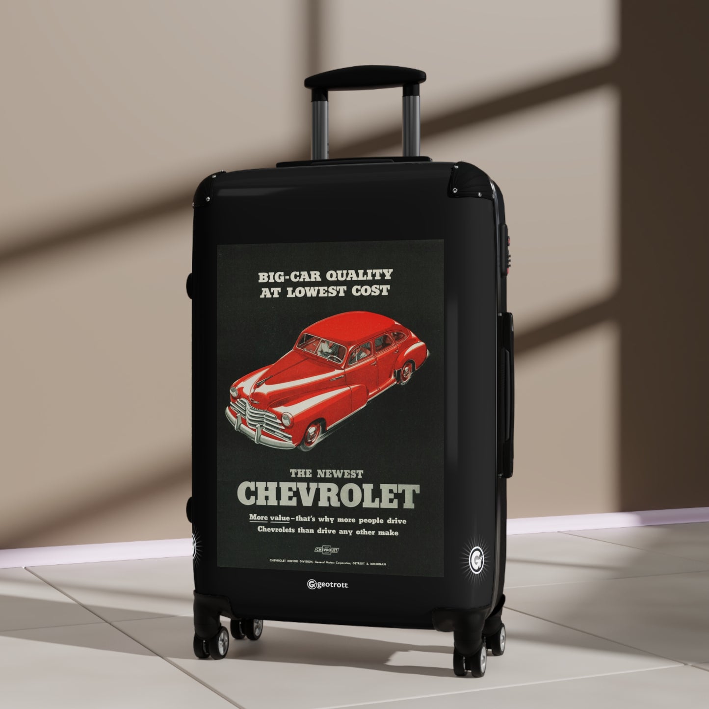 Big Car Quality At Lowest Cost Chevrolet Vintage Posters Retro Ad Luggage Bag Rolling Suitcase Spinner