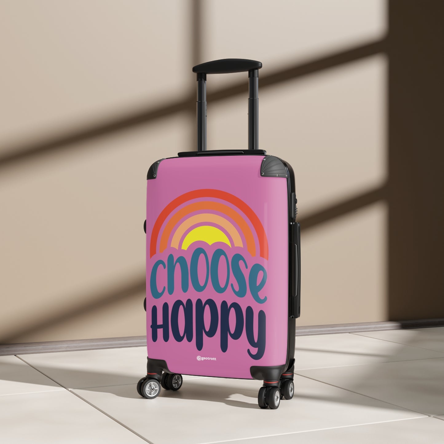 Emotive Inspirational Choose Happy Pink Luggage Bag Rolling Suitcase Spinner