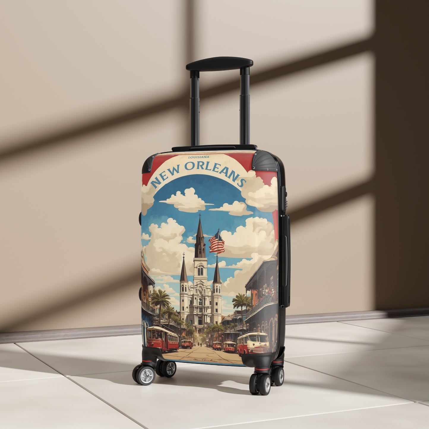 New Orleans: Vintage Travel Poster, St Louis Cathedral and Streetcars Vintage Travel Poster
