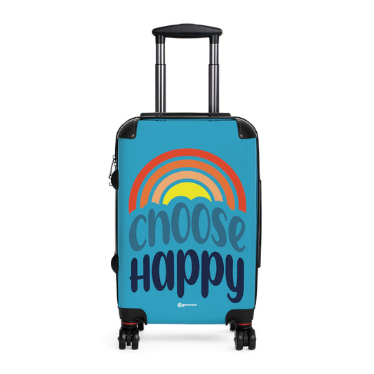 Emotive Inspirational Choose Happy Blue Luggage Bag Rolling Suitcase Spinner
