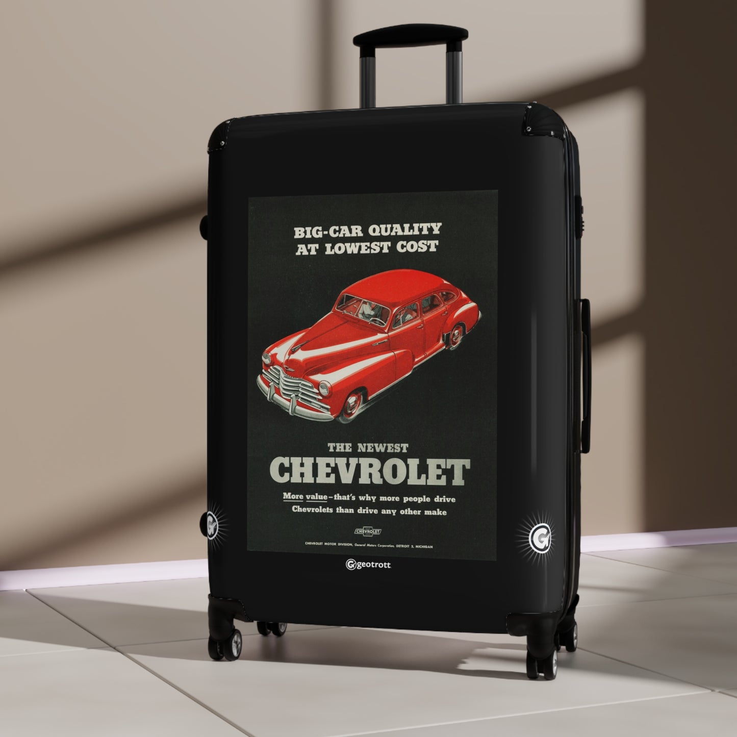 Big Car Quality At Lowest Cost Chevrolet Vintage Posters Retro Ad Luggage Bag Rolling Suitcase Spinner