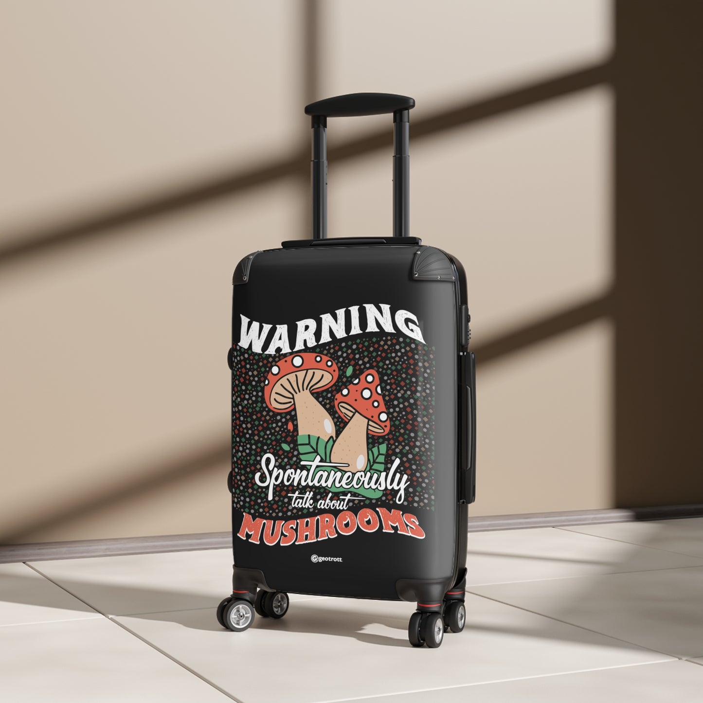 Warning Spontaneously Talk About Mushrooms Funny Inspirational Luggage Bag Rolling Suitcase Spinner