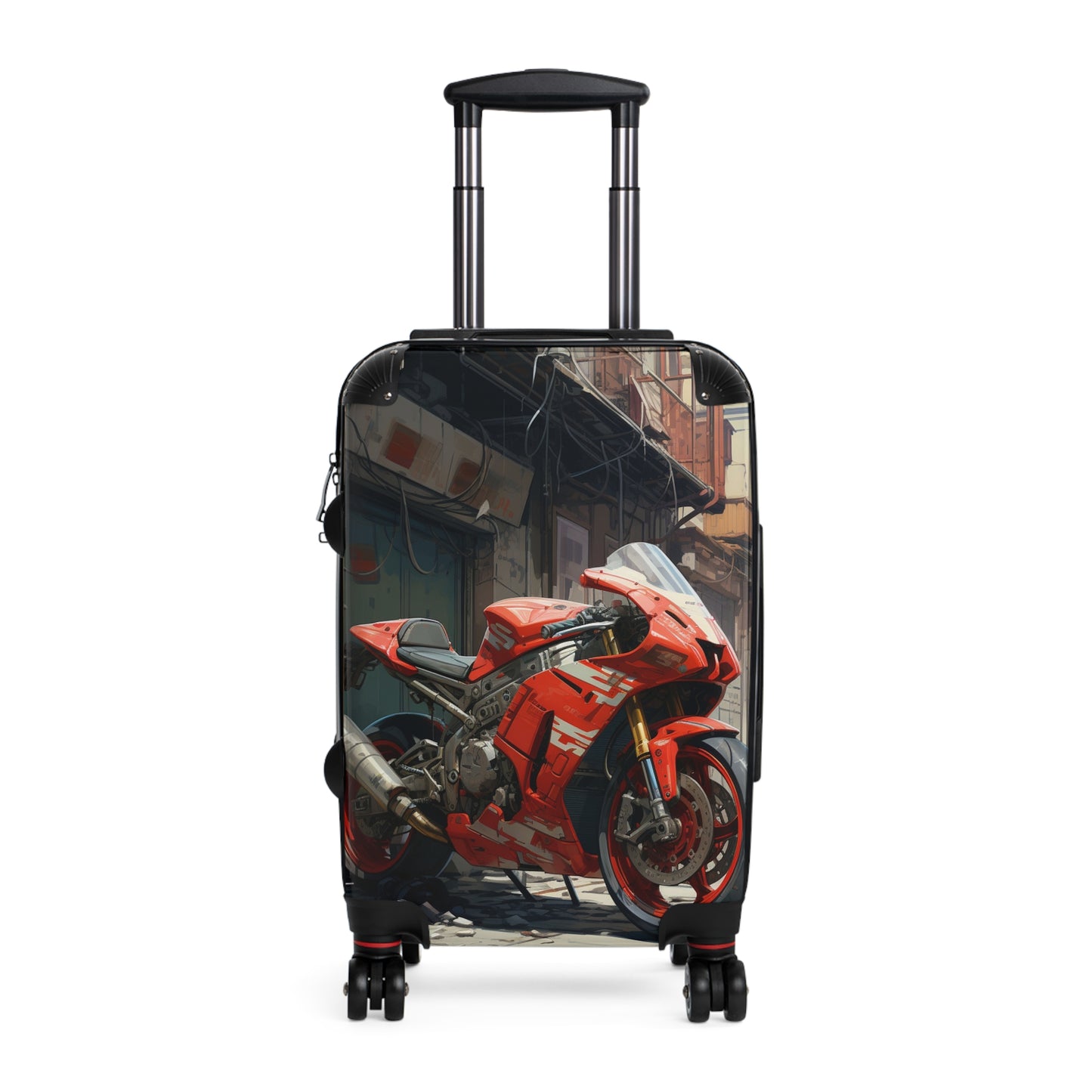 Urban Velocity: Red Superbike in Cityscape, Photorealistic Motorcycle Art
