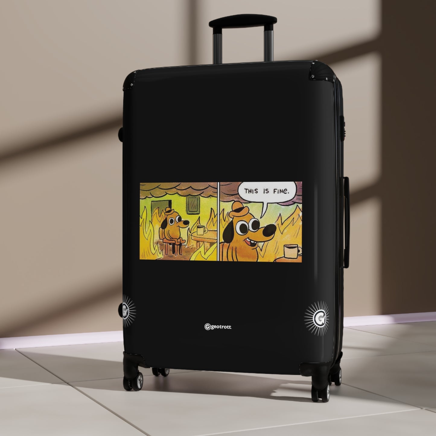 This Is Fine MEME Funny Inspirational Luggage Bag Rolling Suitcase Spinner